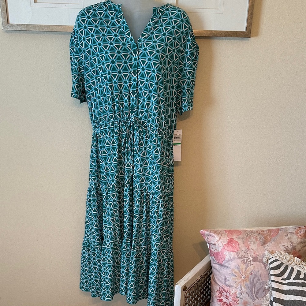 London Times Teal Patterned Midi Dress